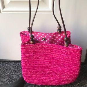 Hot pink straw handbag